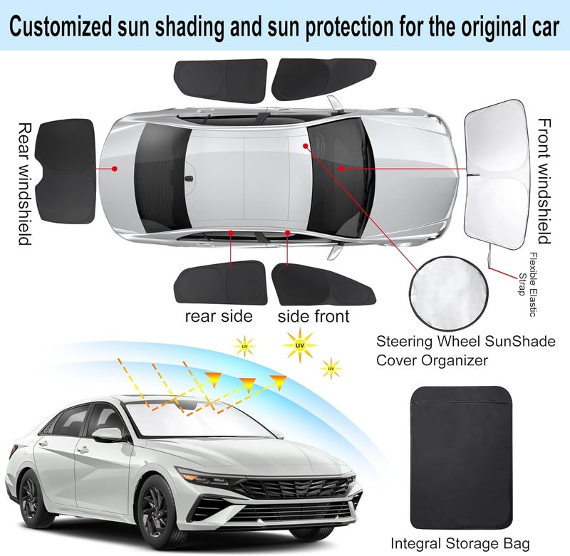 TINGLU Window Shades for Hyundai Elantra 2021-2024 2025 Accessories Car Side Full Windows Rear Triangular Windshield Sun Shade Sun UV Rays Privacy Protection 6PCS - Image 3